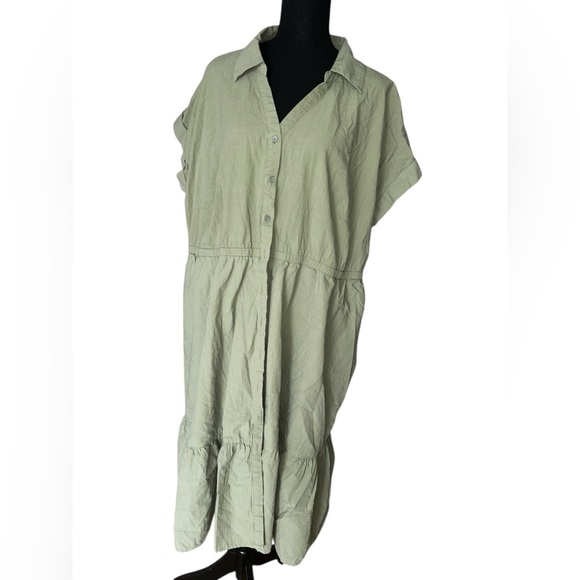Olive Green Women's Button-Up Dress - Picture 1 of 9